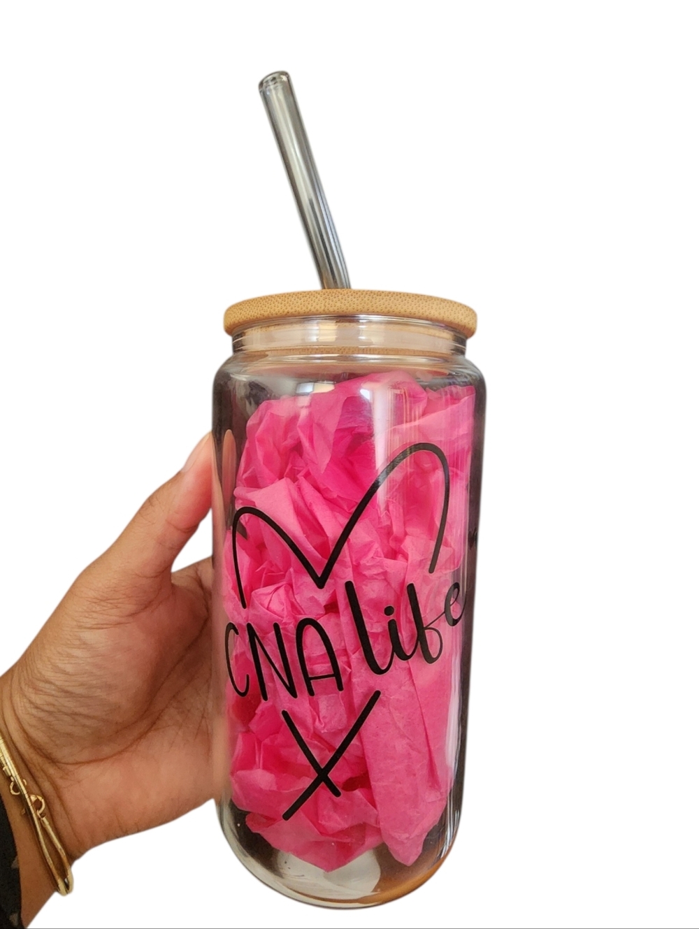 CNA Life Glass Cup And Straw NEW